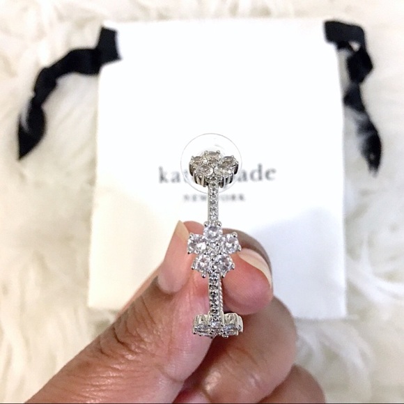 Kate Spade Gleaming Gardenia Flower Silver Hoop Earrings - Picture 2 of 4